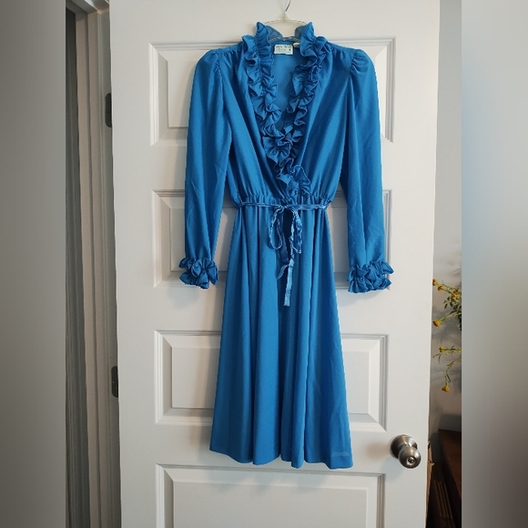 Vintage Blue Ruffle Dress - Picture 1 of 11